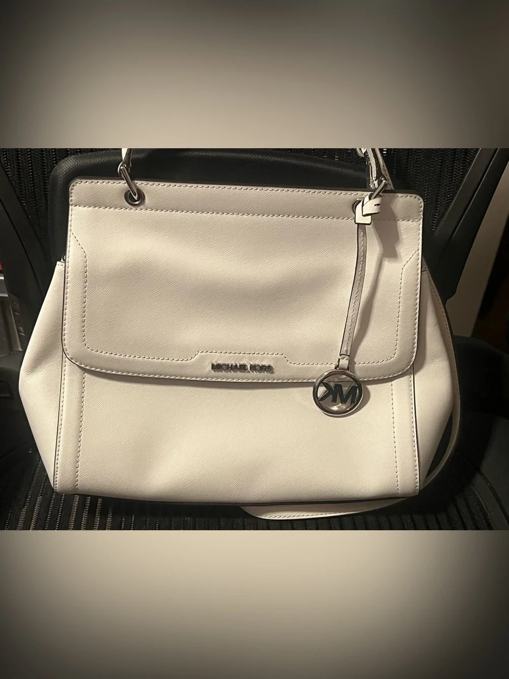 Michael Kors Talia MK Satchel Flap Bag White Saffiano Leather